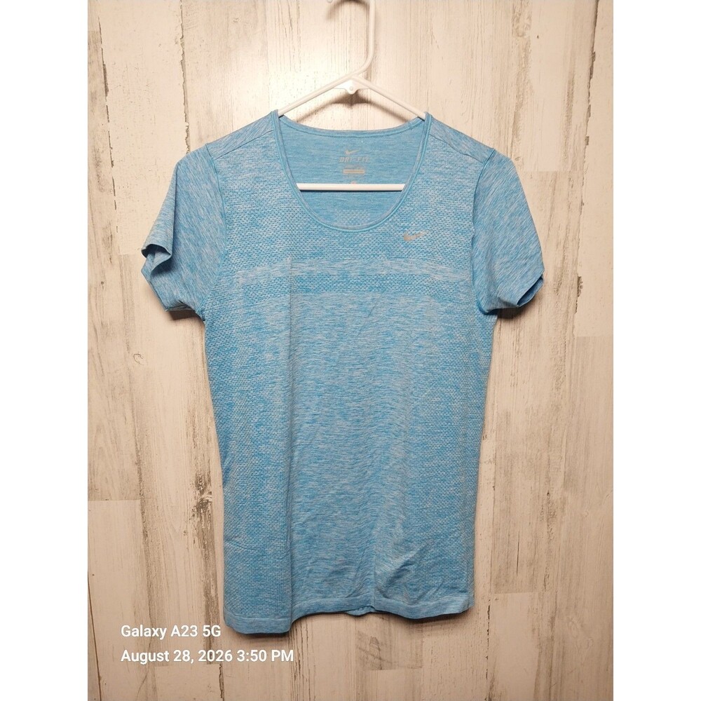 Nike Shirt Women Large Blue Athletic Training Dri Fit Polyester Gym Swoosh